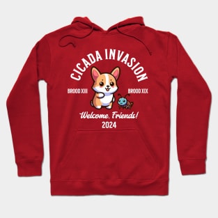 Cicada Invasion 2024 Cute Corgi Hoodie